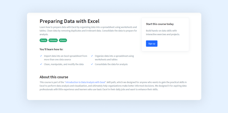 Preparing data with Excel - course on Dataquest