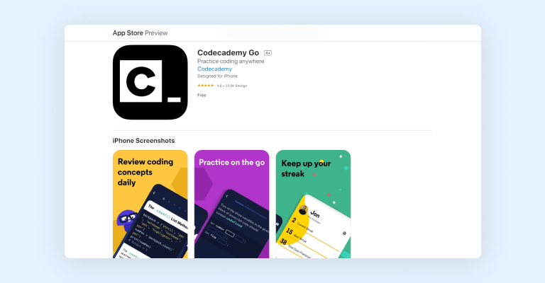 Codecademy Go app Codecademy Go app