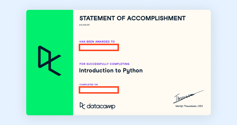 DataCamp statement of accomplishment DataCamp statement of accomplishment