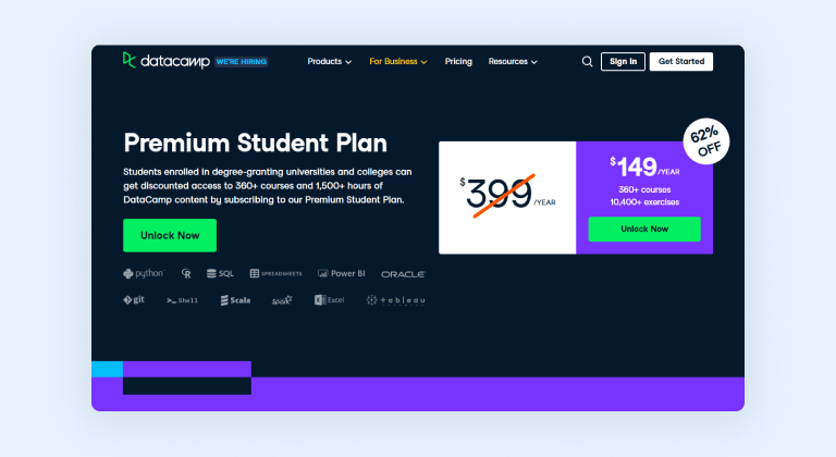 DataCamp student plan DataCamp student plan