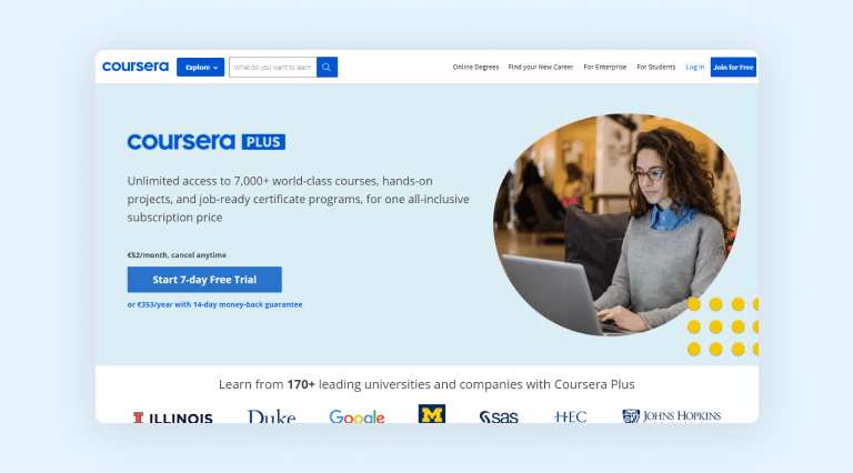 Coursera Plus homepage Coursera Plus homepage
