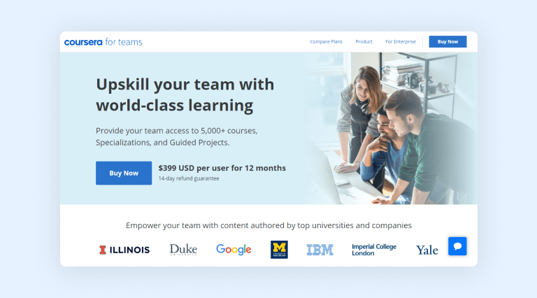 Coursera for teams homepage Coursera for teams homepage